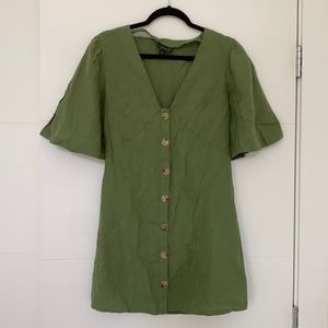 Topshop Green Linen Dress with Buttons